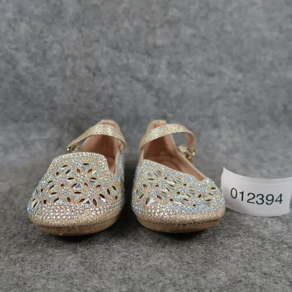 Link Shoes Kids Toddler 7 Mary Jane Flats Adjustable Strap Rhinestone Sparkly